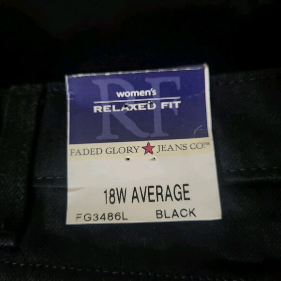 Faded Glory Womens Relaxed Fit  Black Jeans 18W New Rigid Denim Tapered 90s High - Picture 2 of 11
